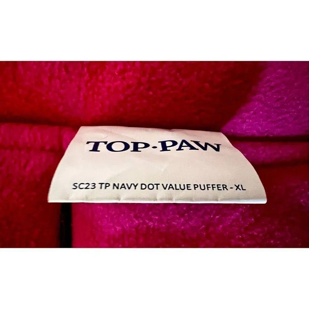 TopPaw Dog Puffer Fleeced Line Jacket Blue & Pink Polka Dots Size XL